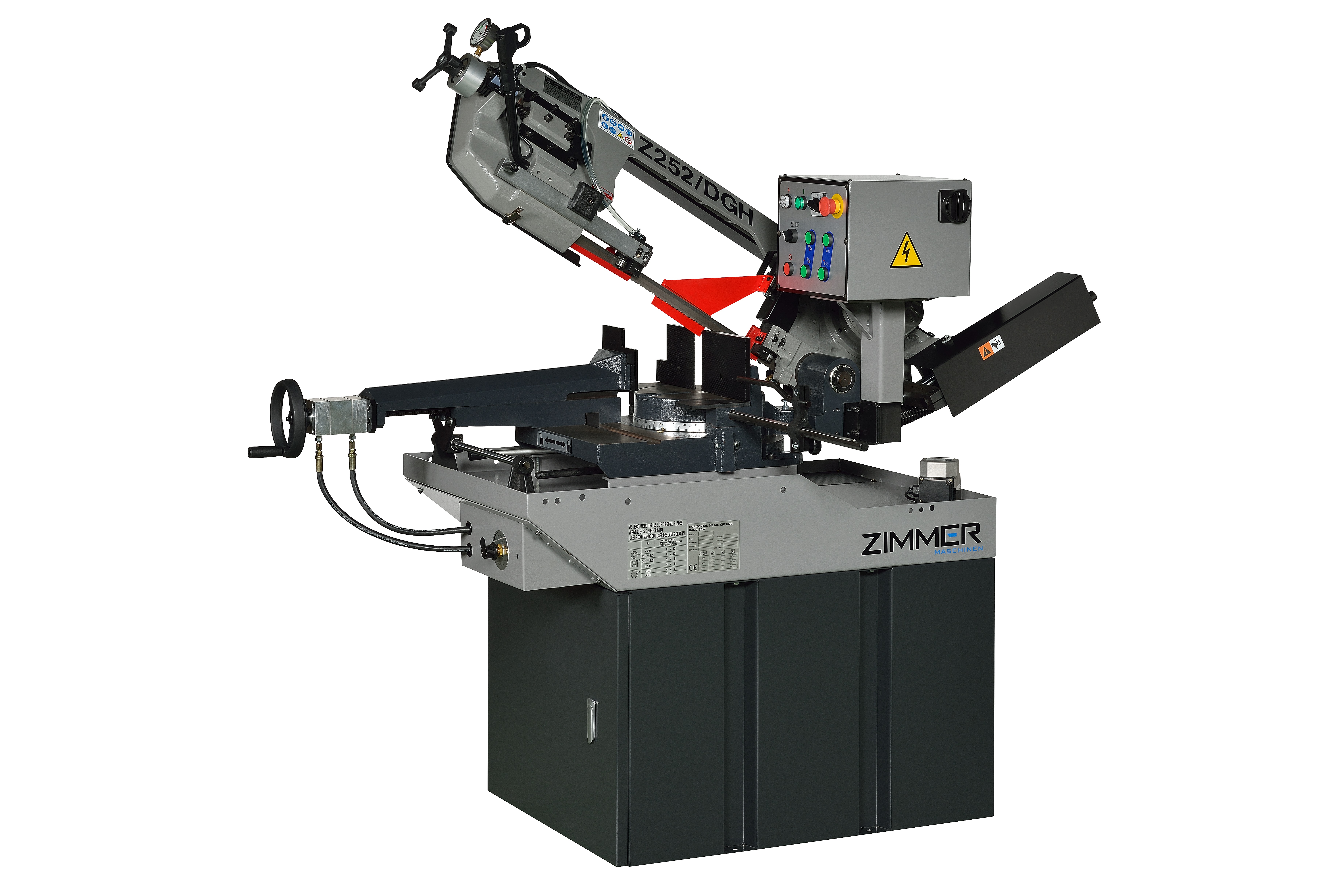 ZIMMER Hydraulischer Halbautomat - Metallbandsäge Z252/DGH - 2.Geschwindigkeiten 36+72 m/min - 380V Motorleistung: 1,1kW, Doppelgehrung mit Drehteller, ZIMMER Hydraulischer Halbautomat - Metallbandsäge Z252/DGH - 2.Geschwindigkeiten 36+72 m/min - 380V Motorleistung: 1,1kW, Doppelgehrung mit Drehteller,